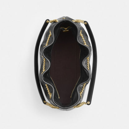 Coach Evelyn Shoulder Bag With Quilting Gold Black