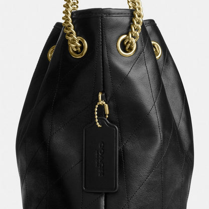 Coach Evelyn Shoulder Bag With Quilting Gold Black
