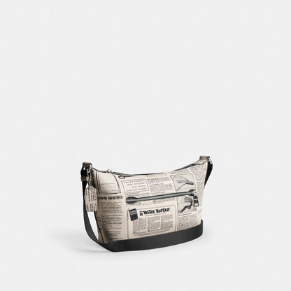 Coach Small Finn Crossbody Bag With Pouch And Newspaper Print Silver Chalk Multi