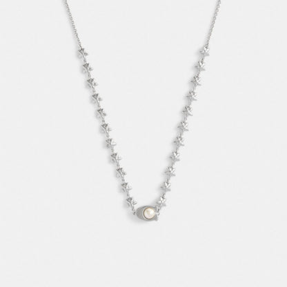 Coach Wildflower Chain Signature Necklace Silver Pearl