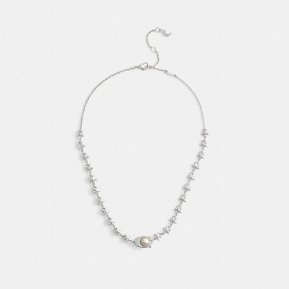 Coach Wildflower Chain Signature Necklace Silver Pearl