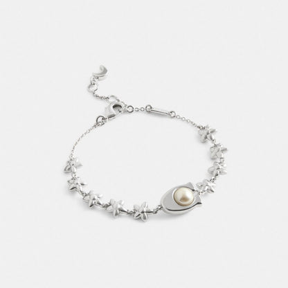 Coach Wildflower Chain Signature Linear Bracelet Silver Pearl