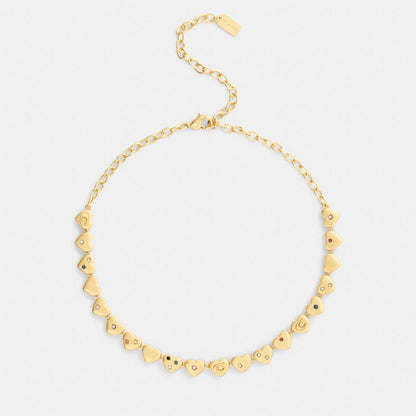 Coach Heart Choker Necklace Gold Multi