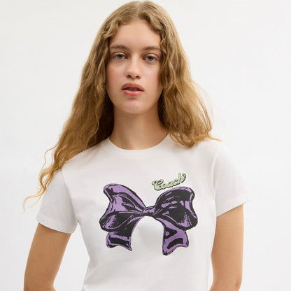 Coach Bow T Shirt In Organic Cotton Vintage Ivory