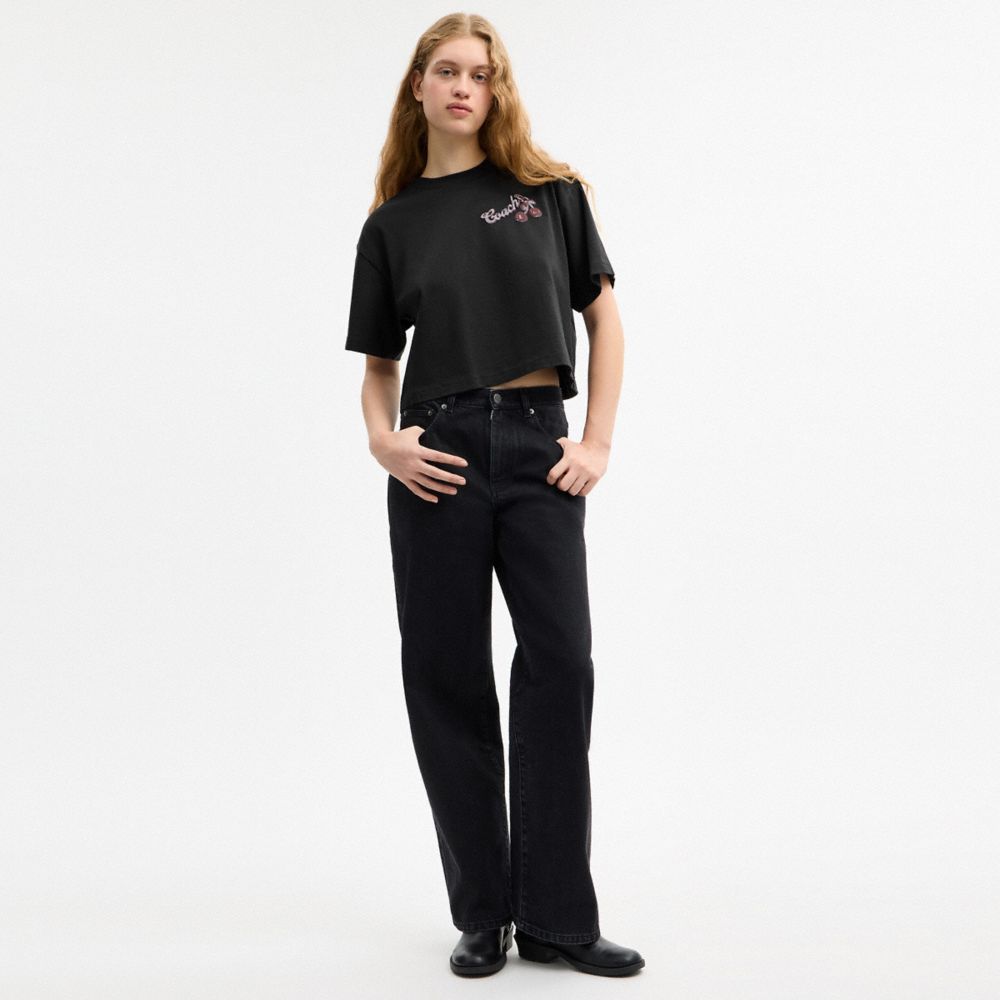 Coach Charms Cropped T Shirt In Organic Cotton Washed Black