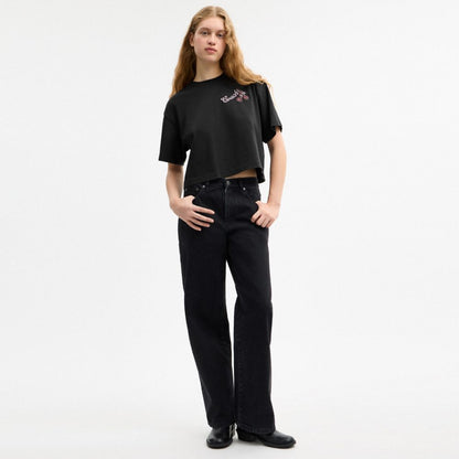 Coach Charms Cropped T Shirt In Organic Cotton Washed Black