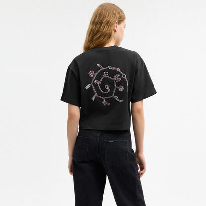 Coach Charms Cropped T Shirt In Organic Cotton Washed Black