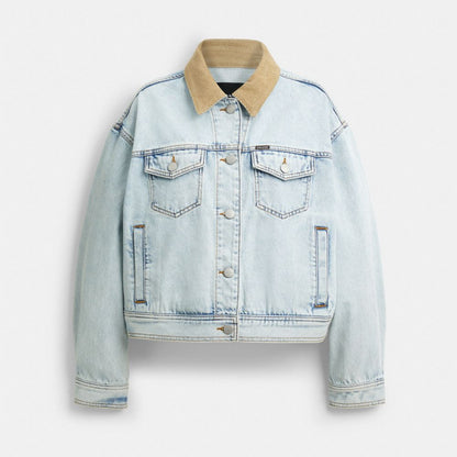 Coach Denim Jacket With Corduroy Collar In Organic Cotton East River Wash