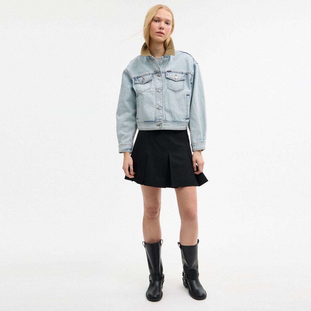 Coach Denim Jacket With Corduroy Collar In Organic Cotton East River Wash