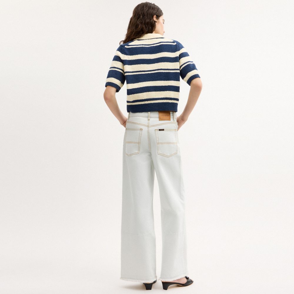 Coach Striped Knit Polo Navy Ivory