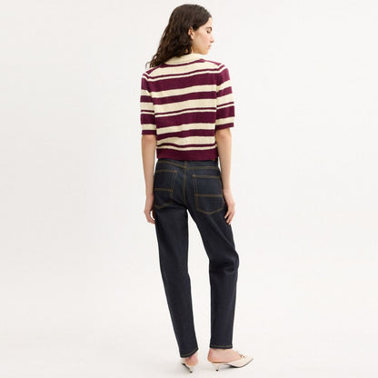 Coach Striped Knit Polo Burgundy Ivory