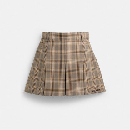 Coach Pleated Plaid Skirt In Recycled Polyester Tan Multi