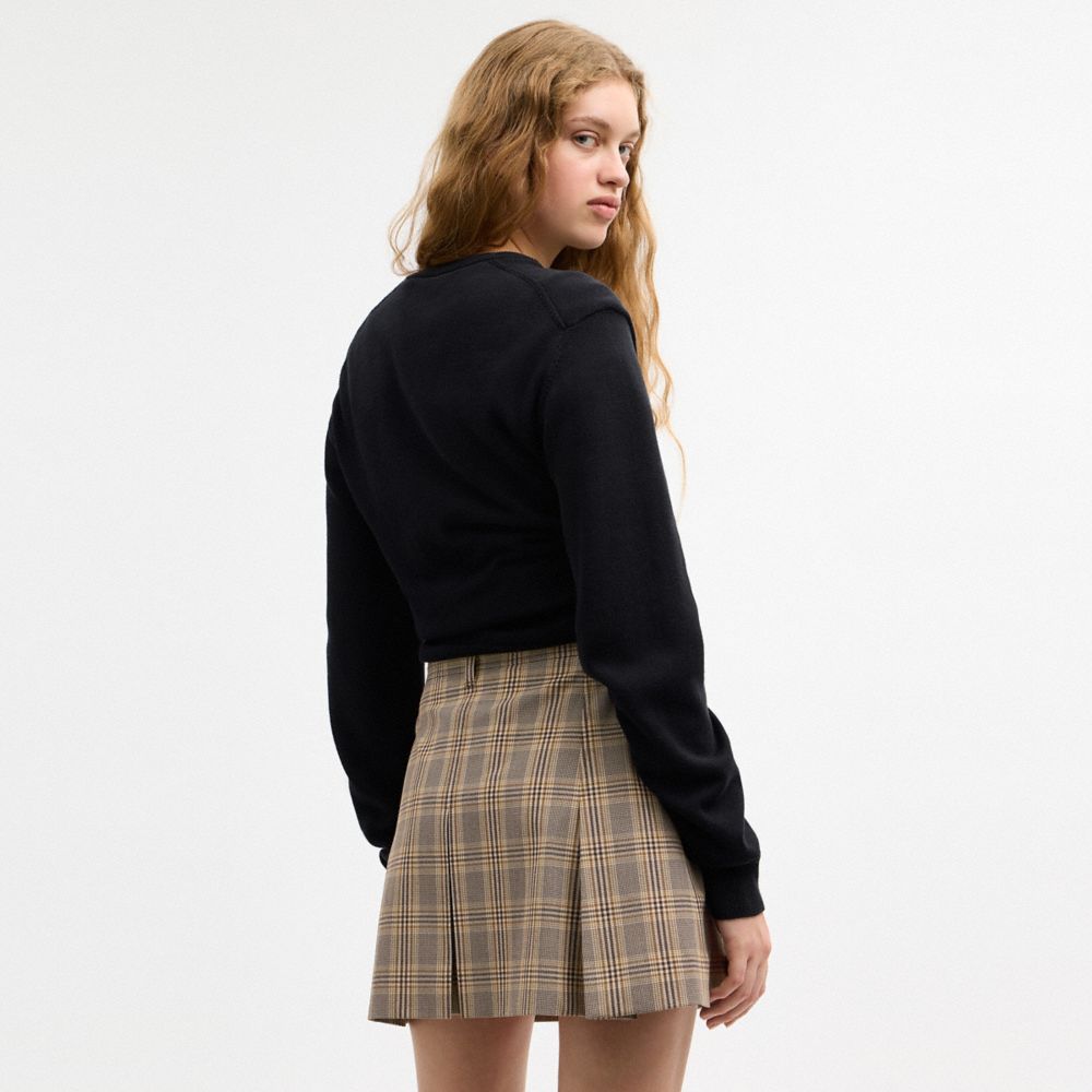 Coach Pleated Plaid Skirt In Recycled Polyester Tan Multi