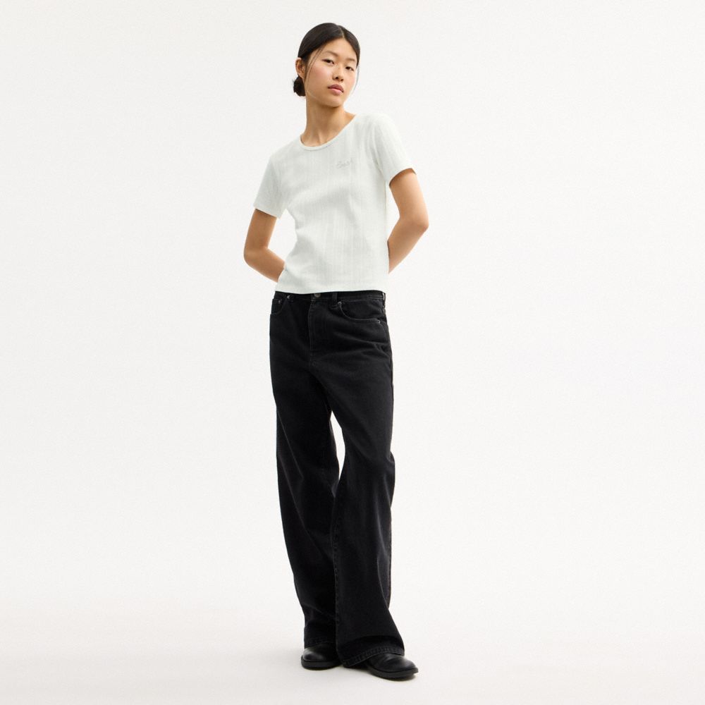 Coach Pointelle T Shirt Off White