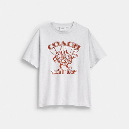 Coach Pretzel Relaxed T Shirt In Organic Cotton Heather Grey