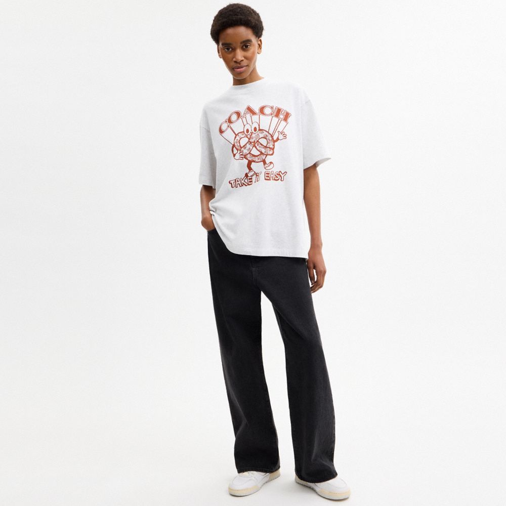 Coach Pretzel Relaxed T Shirt In Organic Cotton Heather Grey