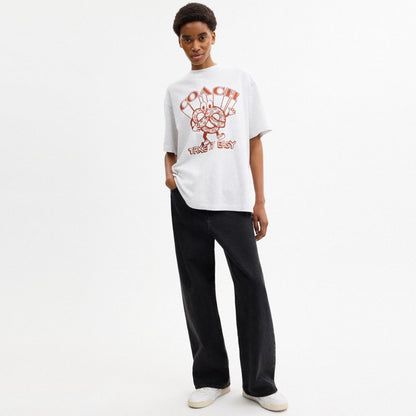 Coach Pretzel Relaxed T Shirt In Organic Cotton Heather Grey