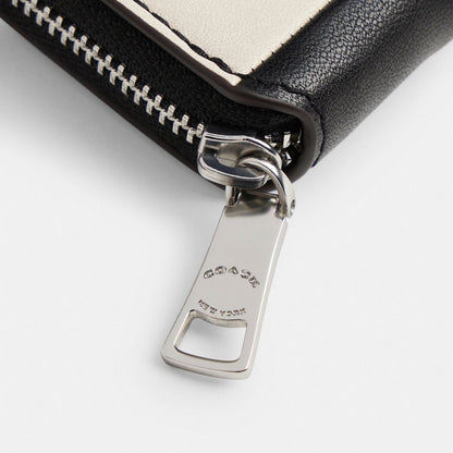 Coach Zip Around Wallet In Checkerboard Upcrafted Leather Black Chalk
