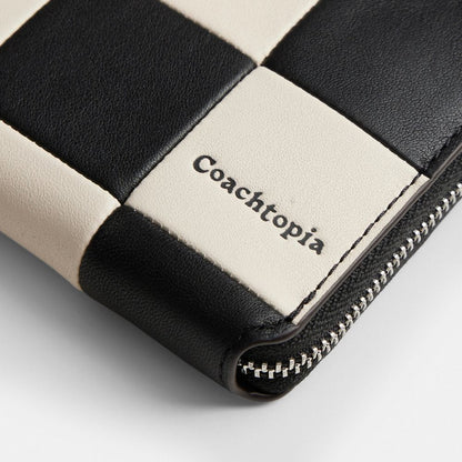Coach Zip Around Wallet In Checkerboard Upcrafted Leather Black Chalk