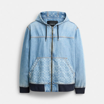 Coach Signature Denim Zip Jacket Medium Wash
