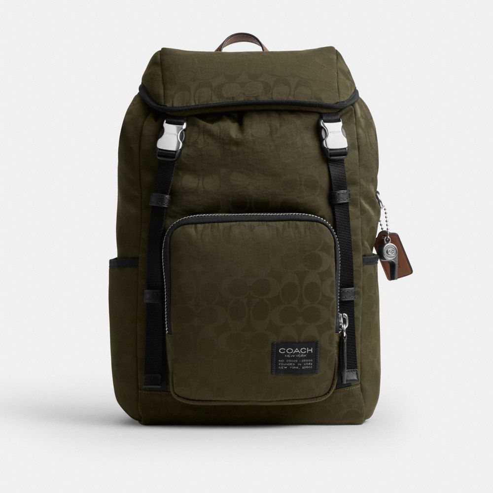Coach Logan Backpack In Signature Nylon Dark Moss