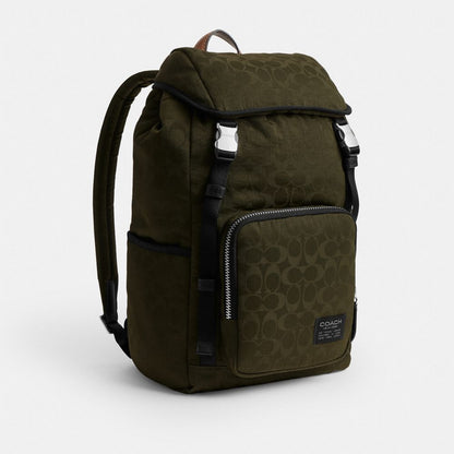 Coach Logan Backpack In Signature Nylon Dark Moss