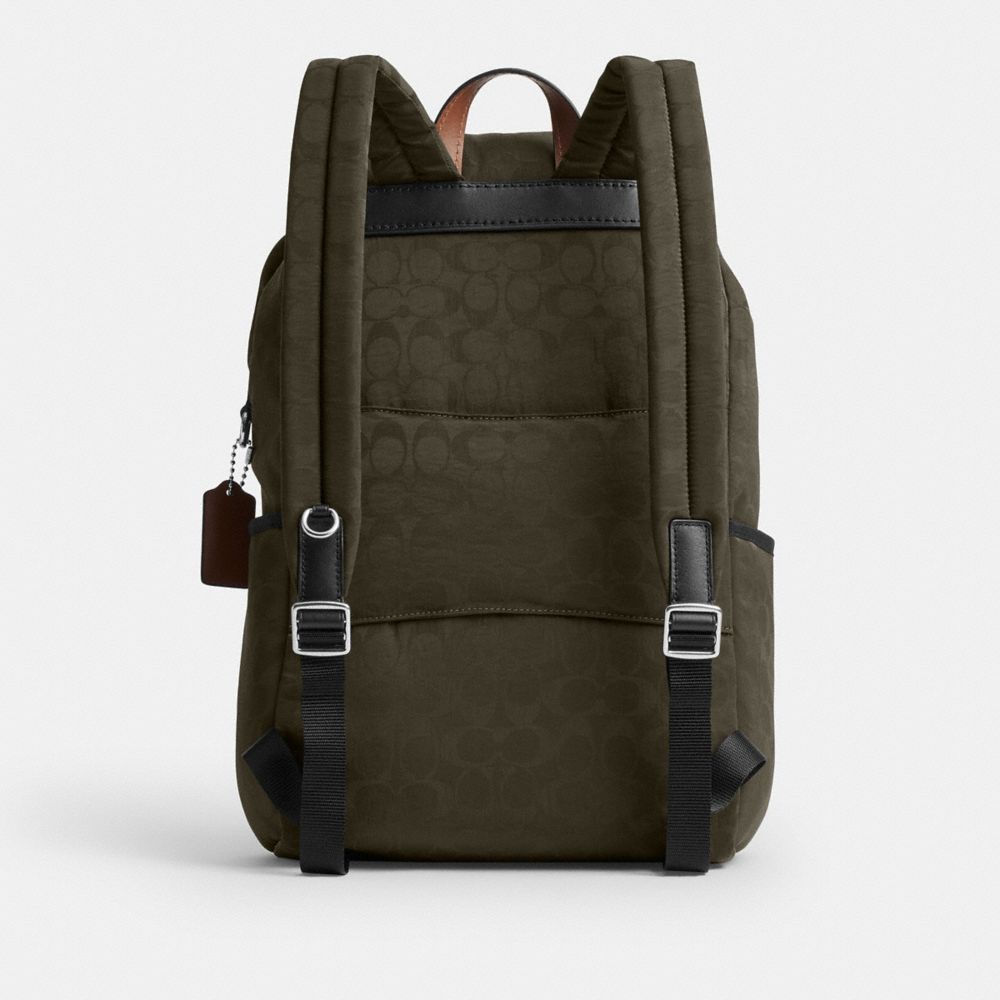 Coach Logan Backpack In Signature Nylon Dark Moss