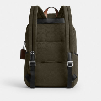 Coach Logan Backpack In Signature Nylon Dark Moss