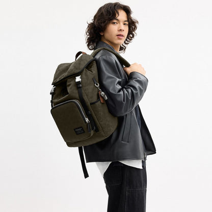 Coach Logan Backpack In Signature Nylon Dark Moss