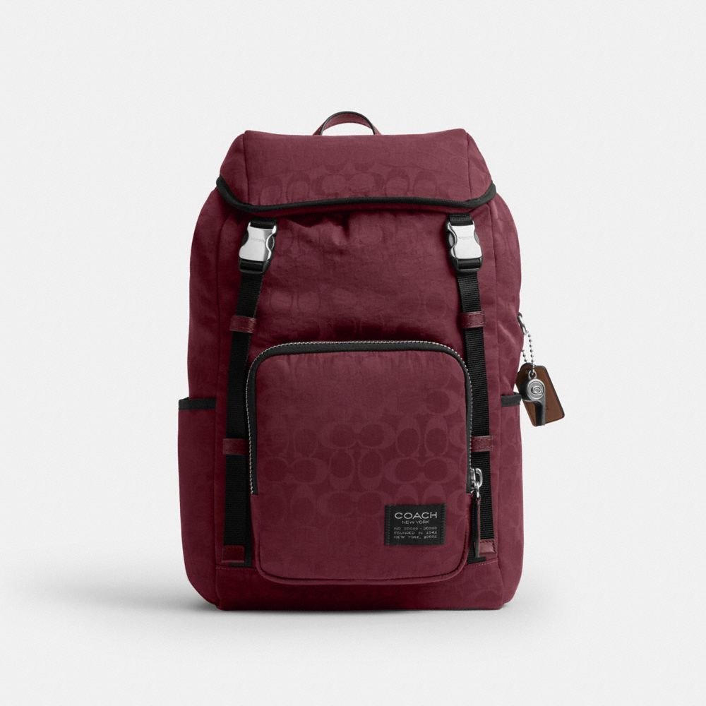 Coach Logan Backpack In Signature Nylon Light Maroon