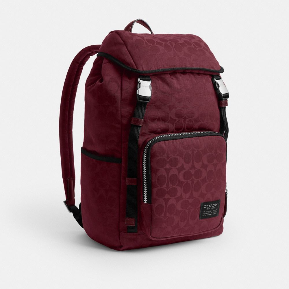 Coach Logan Backpack In Signature Nylon Light Maroon