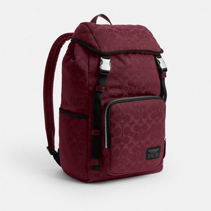 Coach Logan Backpack In Signature Nylon Light Maroon