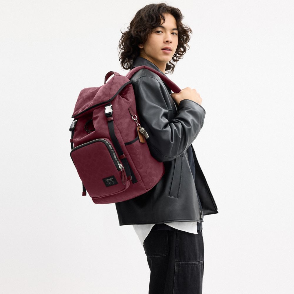 Coach Logan Backpack In Signature Nylon Light Maroon