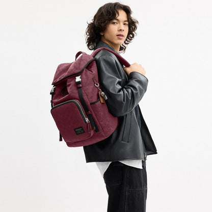 Coach Logan Backpack In Signature Nylon Light Maroon