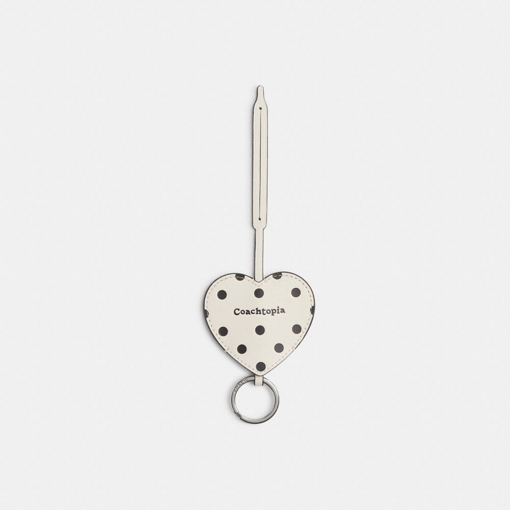 Coach Heart Bag Charm With Key Ring In Upcrafted Leather Cream   Black Dot