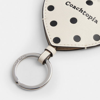 Coach Heart Bag Charm With Key Ring In Upcrafted Leather Cream   Black Dot