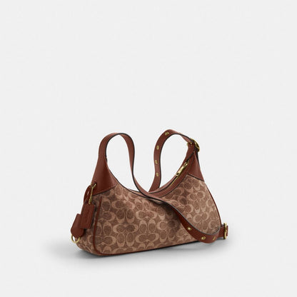 Coach Ella Small Shoulder Bag In Signature Chenille Gold Light Khaki Vintage Brown