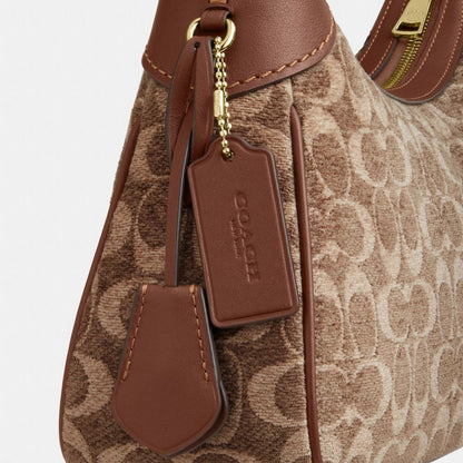 Coach Ella Small Shoulder Bag In Signature Chenille Gold Light Khaki Vintage Brown