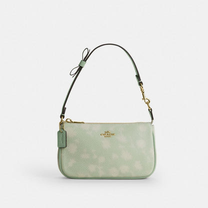 Coach Nolita 19 With Floral Print And Bow Gold Pale Green