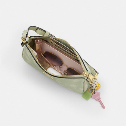 Coach Nolita 19 With Floral Print And Bow Gold Pale Green