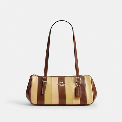 Coach Asher Shoulder Bag With Striped Patchwork Gold Redwood Multi