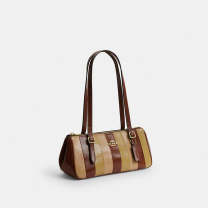 Coach Asher Shoulder Bag With Striped Patchwork Gold Redwood Multi