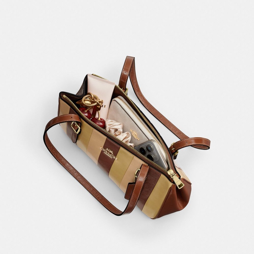 Coach Asher Shoulder Bag With Striped Patchwork Gold Redwood Multi