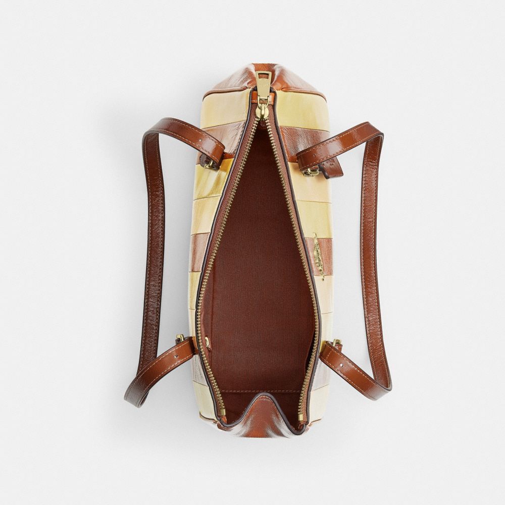 Coach Asher Shoulder Bag With Striped Patchwork Gold Redwood Multi