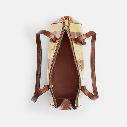 Coach Asher Shoulder Bag With Striped Patchwork Gold Redwood Multi
