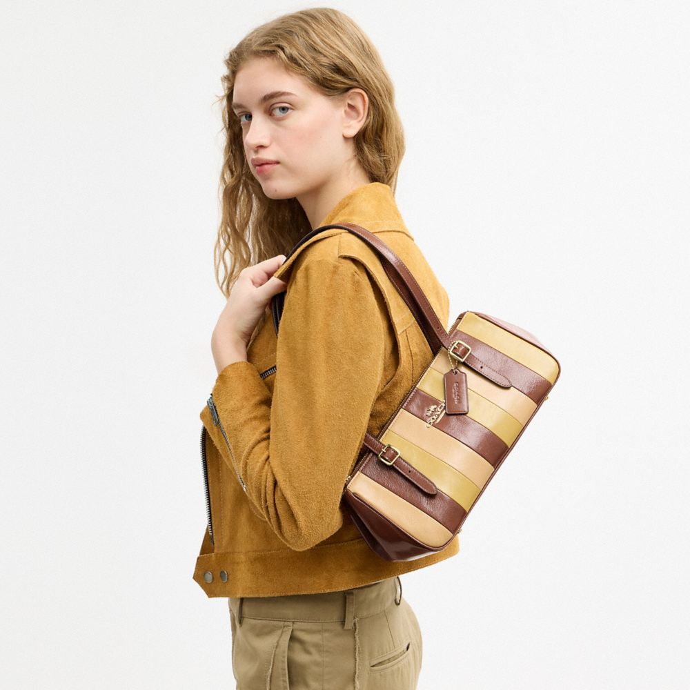Coach Asher Shoulder Bag With Striped Patchwork Gold Redwood Multi