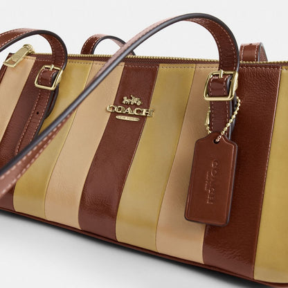 Coach Asher Shoulder Bag With Striped Patchwork Gold Redwood Multi
