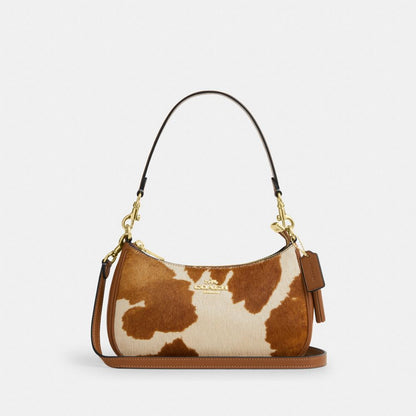 Coach Teri Shoulder Bag In Haircalf With Cow Print Gold Cow Multi