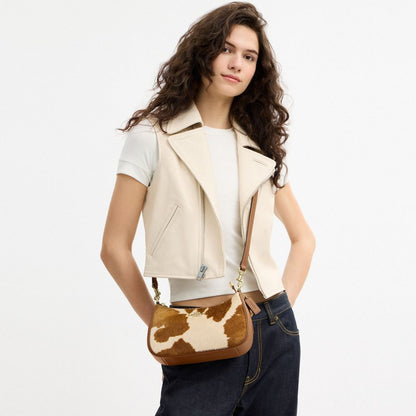 Coach Teri Shoulder Bag In Haircalf With Cow Print Gold Cow Multi