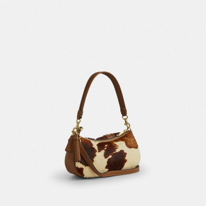 Coach Ashton Shoulder Bag In Haircalf With Cow Print Gold Cow Multi